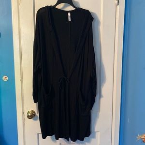 Hooded black bathrobe